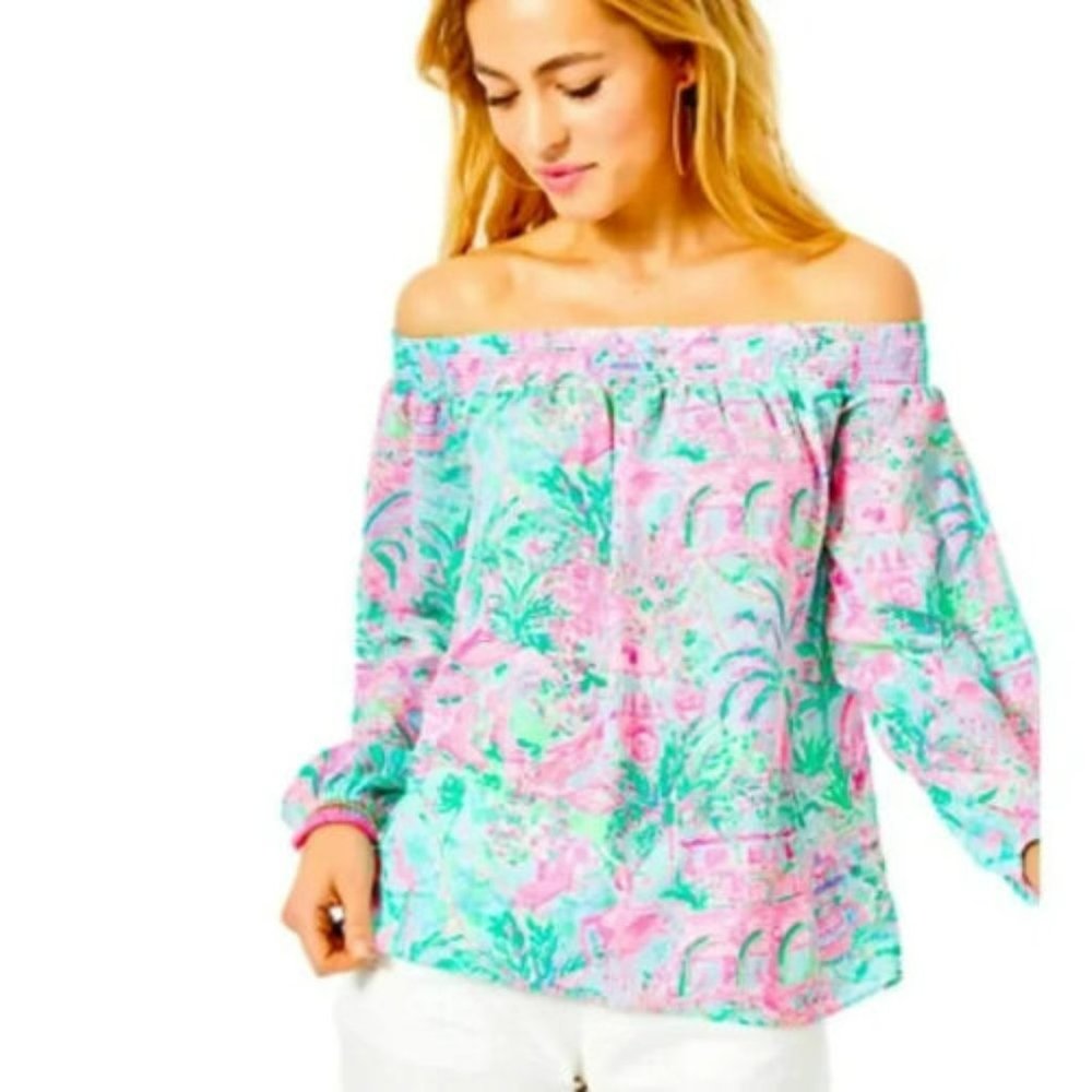 Lilly Pulitzer Maryellen Top Bali Blue Spotted On Worth, Size M